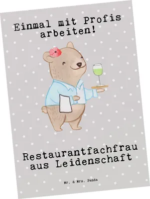 Produktbild von Mr. & Mrs. Panda Postkarte Restaurantfachfrau Leidenschaft - Grau Pastell - Geschenk, Spruch, bildkarte, Ausbildung, Restaurant, Postkarten, einzelkarte, Lustig