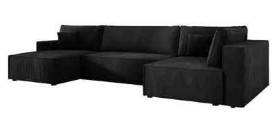 Produktbild von Ecksofa U form Schlaffunktion Cord COBRA XL 150x400 cm, Wohnlandschaft U form, Eckcouch U form, Sofa XXL, Polsterecke, Couch - Rechts Schwarz PS135