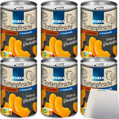 Produktbild von Edeka Tortenpfirsiche in Schnitten erntefrisch verarbeitet 6er Pack (6x410g Dose) + usy Block