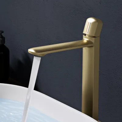 Image de doporro Mitigeur Robinet de Lavabo Salle de Bain en Laiton Doré Monocommande Eau Chaude ou Froid 31,3 cm WAO-1190H