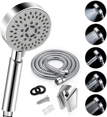 Obrázek produktu pro Ruční sprcha s 5 funkcemi, dlouhou hadicí a nastavitelným držákem, chrom, 2 m