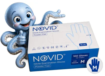 Zdjęcie produktu dla Rękawiczki Jednorazowe Novid Nitryl Niebieski Rozmiar M 100 Szt. Opakowanie