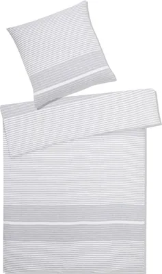 Produktbild von elegante Halbleinen Bettwäsche Summer 7068-9 steingrau Blosckstreifen, Größe:135x200 cm + 80x80 cm
