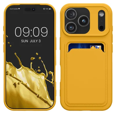 Produktbild von kwmobile Handyhülle für Apple iPhone 18 Pro / iPhone 17 Pro Hülle mit Kartenfach - TPU Case - Kabelloses Laden - Schutzhülle Cover in Strahlend Gelb