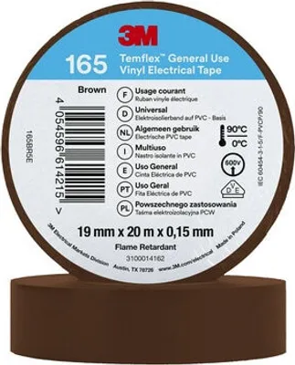 Produktbild von 3M™ Temflex™ Vinyl-Isolierband 165, Baun, 19 mm x 20 m | Packung (1 Rolle)