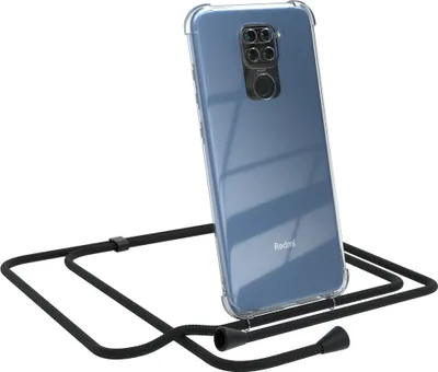 Produktbild von EAZY CASE Handykette kompatibel mit Xiaomi Redmi Note 9 / Redmi 10X 4G, Handyhülle mit Umhängeband, Handykordel, Schutzhülle Clear, Band in Schwarz