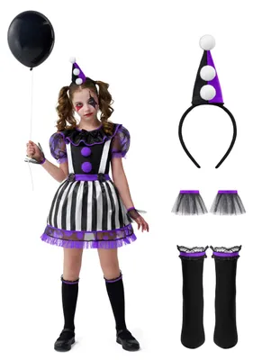 Clownskostüm für Mädchen, Halloween, Schwarz-Lila, Gr. Small