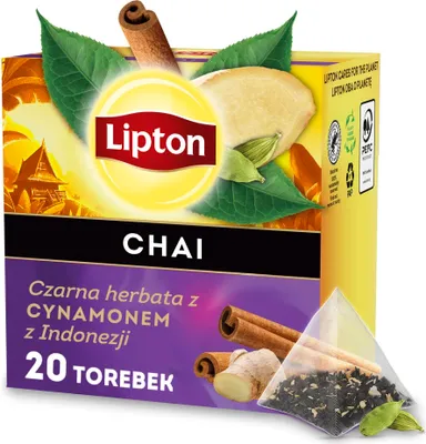 Image de Lipton thé noir Chai au gingembre & à la cannelle, paquet de 20
