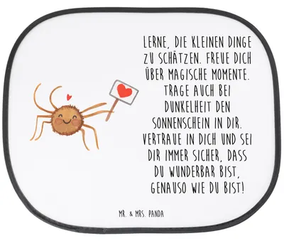 Produktbild von Mr. & Mrs. Panda Sonnenschutz Auto Spinne Agathe Motivation - Weiß - Geschenk, Dankeschön, kfz hitzeschutz, Glück, saugnapf, Vertrauen, Sonnenblende, Liebe