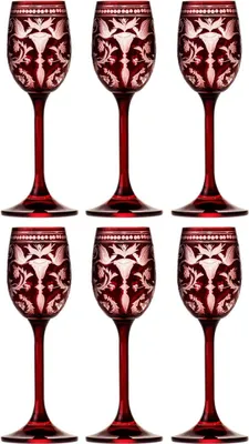 Produktbild von Casa Padrino Luxus Likörglas 6er Set Rot / Silber Ø 5,5 x H. 15 cm - Handgefertigte und handgravierte Likörgläser - Hotel & Restaurant Accessoires - Luxus Qualität