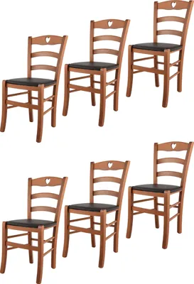 Immagine prodotto di t m c s Tommychairs - Set di 6 sedie CUORE per cucina e sala da pranzo, Struttura robusta in legno di faggio laccato color ciliegio e sedile imbottito rivestito in Pelle finta color moka
