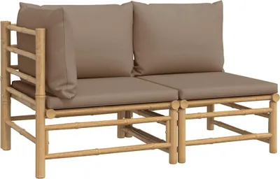 Produktbild von vidaXL 2-tlg. Garten-Lounge-Set mit Taupe Kissen Bambus