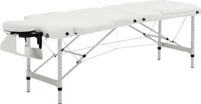Produktbild von Klappbarer Massagetisch tragbar 3 Zonen höhenverstellbar Aluminium Massagebett mit Kopfstütze Armlehne Tragetasche bis 225 kg Belast Weiß inkl. Zubehör