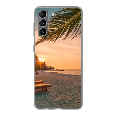 Produktbild von MuchoWow® Handyhülle Schutzhülle Hülle für Samsung Galaxy S21 Strand - Strandkorb - Sonnenuntergang Silikon Softcase Handy Hülle - Softcase