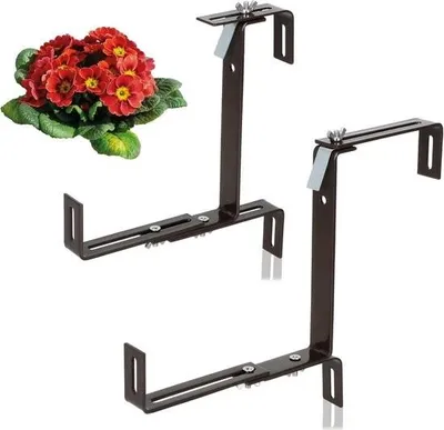 Produktbild von 2x Premium Blumenkastenhalter für Balkongeländer und Balustraden - Flexible Edelstahlhalterung für Pflanzgefäße - 2-fach verstellbar (2x braun)