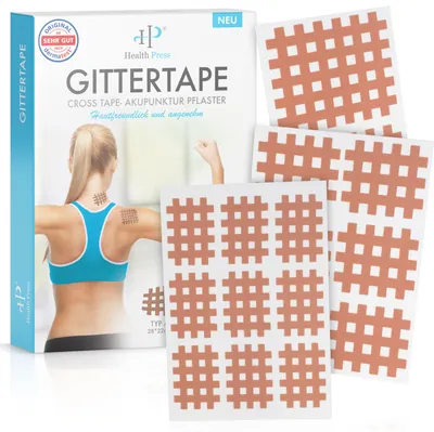 Produktbild von Health Press® Gittertape Cross Tape – Größe Typ Mix 134 Stück – Akupunkturpflaster mit ausführlicher E-Book Anleitung zum Download