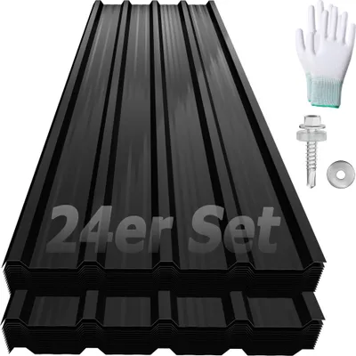 Produktbild von LARS360 24x Profilblech Trapezblech Dachblech, Verzinktes Stahlblech - Wellenprofil in Schwarz, Stahl Außenbereich Dachplatten, für Dächer, Carports