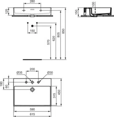 Produktbild von IDEAL STANDARD R054301 Waschtisch Extra 615 mm 3 Hahnlöcher