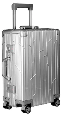 Produktbild von Aluminium Handgepäck Koffer Cabin Trolley 55x40x20 cm H/B/T 32L 4x360° Rollen Silber 2X TSA-Zahlenschloss