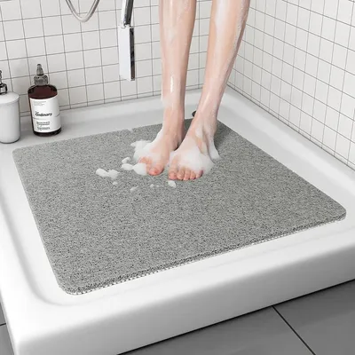 Immagine prodotto di Tappetino antiscivolo per doccia, lavabile, 80x80 cm, grigio, antimuffa, ad asciugatura rapida, con effetto massaggio in fibra di luffa, in PVC