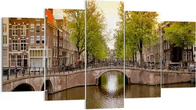 Produktbild von Bild auf Leinwand - Leinwandbild - Kanal Wasser Amsterdam Fahrrad - 160x85cm - Wand Bild - Wanddeko - Leinwanddruck - Bilder - Kunstdruck - Wanddekoration - Leinwand bilder - Wandkunst - EA160x85-2697