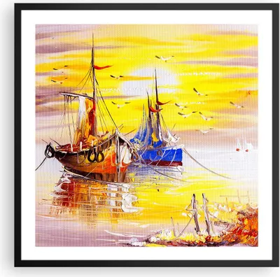 Produktbild von Gerahmtes Poster - Schwarzer Rahmen - Boote Sonne Meer Reisen - 60x60 cm - Wand Bild - Wanddeko - Wandbilder - Wandposter - Bilderrahmen - Bilder - Kunstdruck - Wandbild - P2BAC60x60-2882