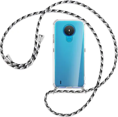 Produktbild von Handykette Backcover-Schutzhülle mit Band (Metall silberfarben) für Nokia 1.4 - schwarz/grau/weiß