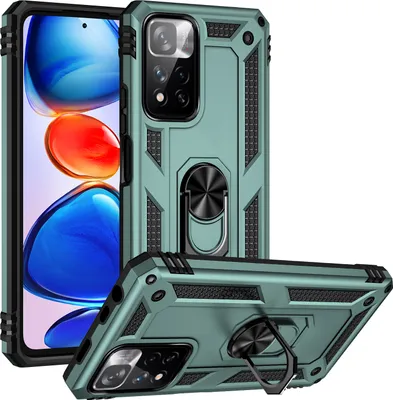 Obrázek produktu pro Pouzdro pro Xiaomi Redmi Note 11 Pro / Note 11 Pro+ dvouvrstvé robustní, vojenská ochrana pouzdro s držákem prstenu a stojánkem zelené
