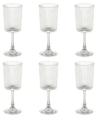 Productafbeelding van Mica Decorations Grigio Wijnglazen Set van 6 - Transparante Wijnglazen met Ribbelstructuur - Glazen voor Wijn, Water of Feestelijke Dranken - H19 x Ø7 cm