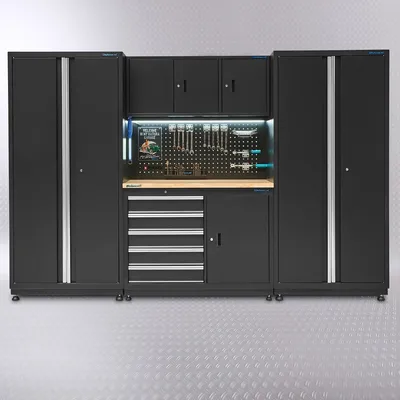 Produktbild von Werkbankkombination 120 cm mit 2 breiten Seitenschränken