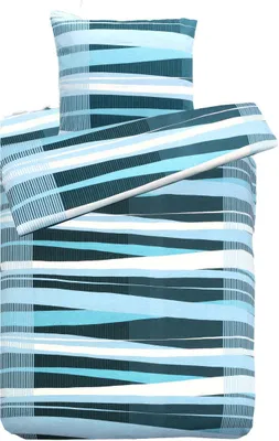 Produktbild von Hochwertige Biber Bettwäsche Baumwolle Streifen 155x220 80x80: 2tlg. / Türkis