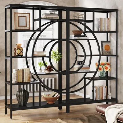 Immagine prodotto di Libreria a 8 ripiani, design geometrico, struttura in metallo, altezza 179 cm, colore nero, set da 2