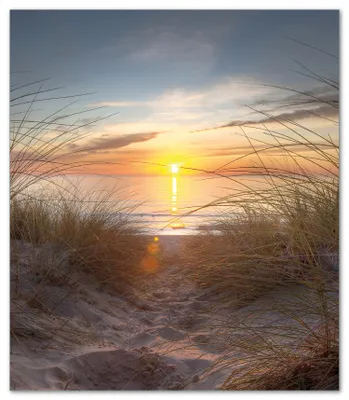 Produktbild von Wallario Herdabdeckplatte aus Glas, Größe 52 x 60 cm 1-teilig, Motiv Sonnenuntergang am Strand