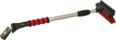 A snow brush and ice scraper with a telescopic handle.