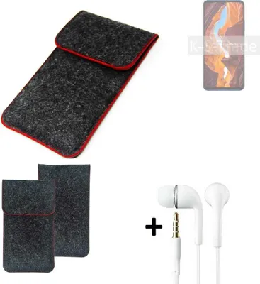 Produktbild von K-S-Trade Handy Schutz Hülle kompatibel mit Wiko 10 Schutzhülle Handyhülle Filztasche Pouch Tasche Case Sleeve Filzhülle dunkelgrau roter Rand +