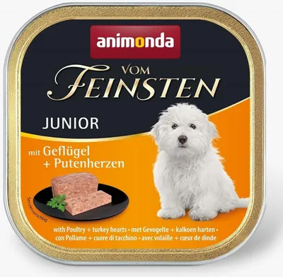 Obrázek produktu pro animonda Vom Feinsten with poultry + turkey hearts, Junior, Srdce, Drůbež, Turecko, 150 g, Bez sóji