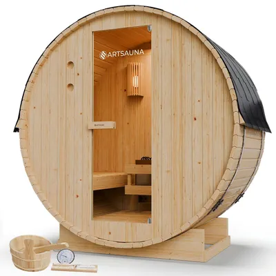 Produktbild von Artsauna Outdoor Fasssauna Spitzbergen 120 für 2 Personen - 3,6 kW Ofen & Zubehör