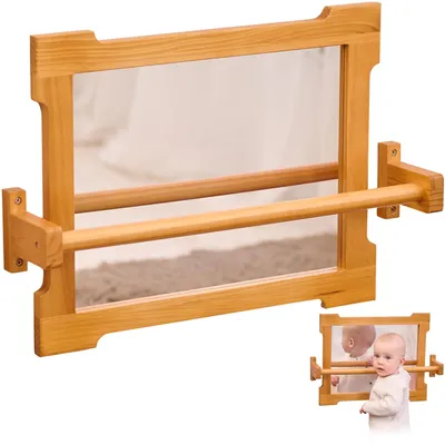 Produktbild von Montessori Spiegel mit Stange - Holz Pull-Up für Kleinkinder - Selbstständig Stehen/Laufen - Spielzimmer/Klassenzimmer - Sicher und Langlebig - Kleinkinderspiegel