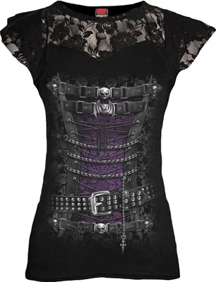 Produktbild von Spiral - Waisted Corset - Lace Layered Cap Sleeve Top Black
