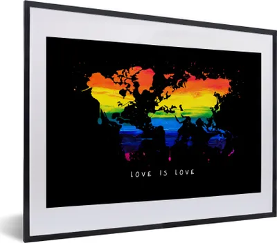 Produktbild von MuchoWow® Gerahmtes Poster Weltkarte - Stolz - Liebe 40x30 cm - Poster mit Schwarzem Bilderrahmen Wandposter Rahmen Foto Bilder - Bilderrahmen - Poster im Rahmen