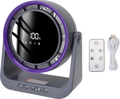 Obrázok produktu pre Stolný ventilátor s cirkuláciou vzduchu, bezlopatkový, tichý, USB digitálny displej, stolný ventilátor s diaľkovým ovládaním do spálne, kancelárie, kuchyne, fialový, sivý