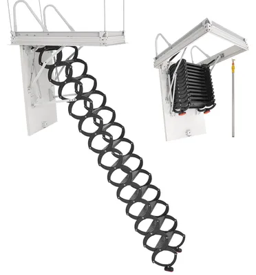 Immagine prodotto di Scala per mansarda VEVOR, portata 299,4 kg, adatta per altezze del soffitto di 3,2-3,35 m e dimensioni di apertura di 1000,76x698,5 mm, scala a soffitto estensibile in acciaio legato con barra di trazione per mansarde