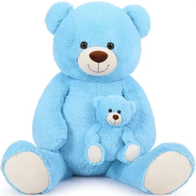 Immagine prodotto di Orso di peluche gigante, XXL, 130 cm, blu, set da 2 con un orsetto per bambini