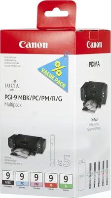 Produktbild von Canon PGI-9 MBK/PC/PM/R/G Multipack mit 5 Tinten, Standardertrag, Grün, Mattschwarz, Foto zyan, Foto magenta, Rot, 5 Stück(e), Multipack