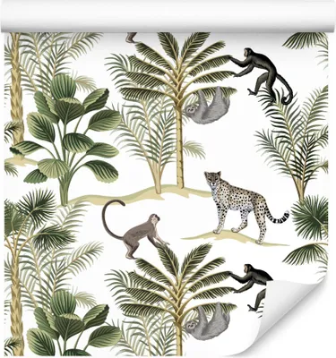 Immagine prodotto di 10m VLIES WALLPAPER rotolo giungla animali selvatici leopardi scimmie bradipi XXL