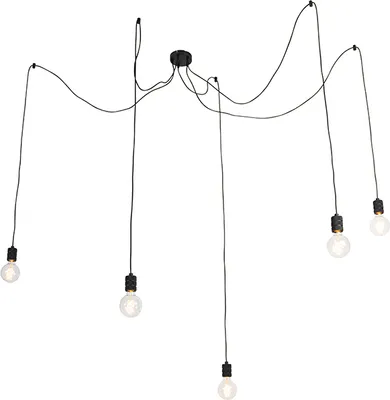 Produktbild von QAZQA - Modern Design Hängelampe I Pendellampe I Puristische Pendelleuchte schwarz 5-flammig - Cavalux I Wohnzimmer I Schlafzimmer - Stahl Länglich - LED geeignet E27