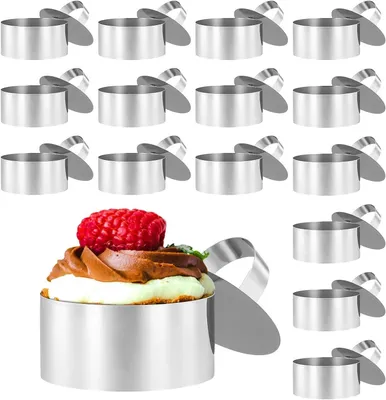Productafbeelding van Dessertringen Set - Mousse Cirkels - Gebak Vormgeven - Met Lifter - 8 cm Doorsnee - Zilverkleurig