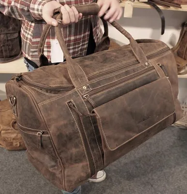 Imagen del producto de Bolsa de viaje de 53 cm, nueva, modelo G1736, color marrón antiguo, hecha de cuero de vaca / lefox