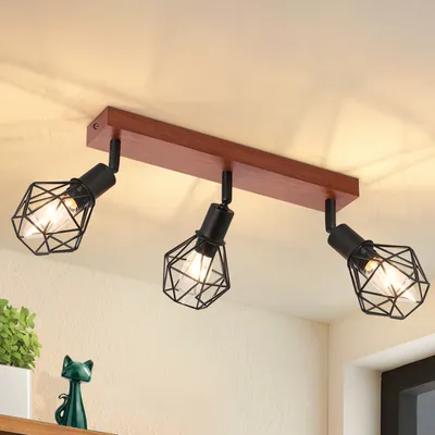 Immagine prodotto di ZMH Faretto da soffitto nero a 3 fiamme Faretto da parete E14 Vintage regolabile a 350° Retor metallo legno angolare per soggiorno corridoio camera da letto