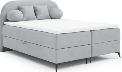 Produktbild von Boxspringbett 180x200  JASMINE von ANTONIO mit Bettkästen und Topperr, Doppelbett mit Bonell Federkernmatratze, Härtegrad H4 Samtbezug in Hellgrau